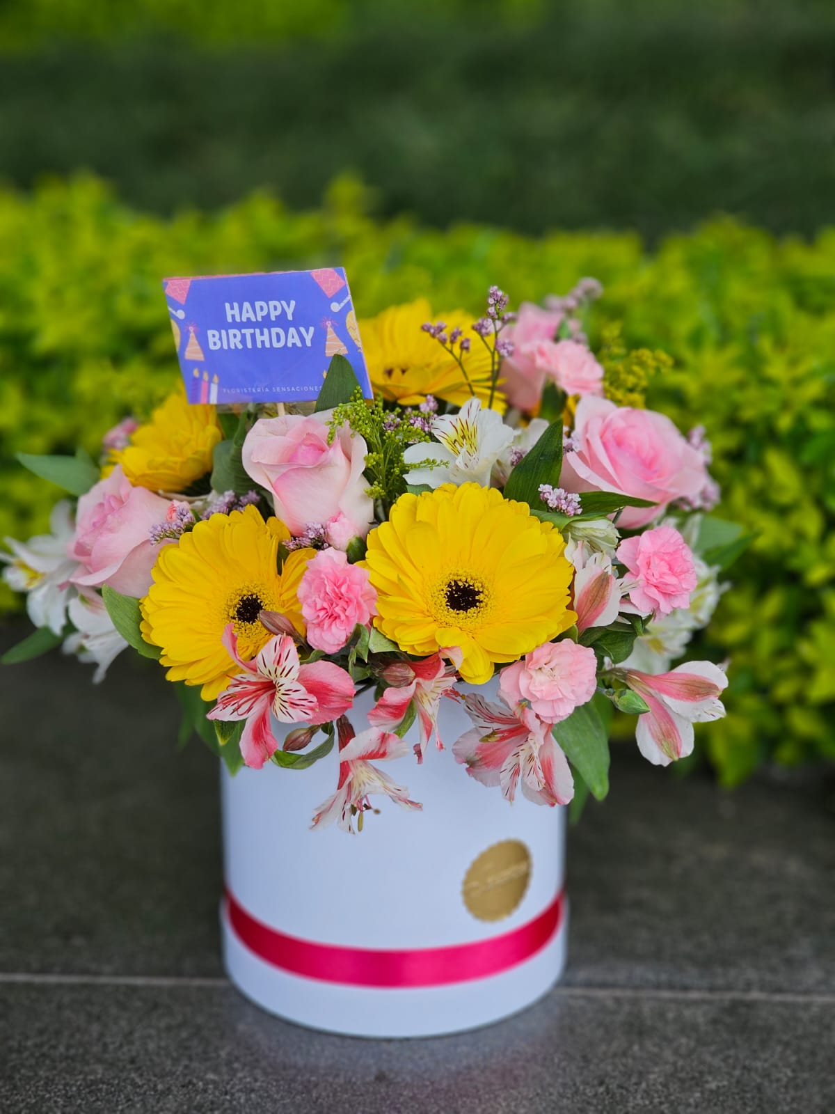 Caja de gerberas rosas y globos - Imagen 2