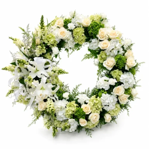 Corona de rosas y Hortencias