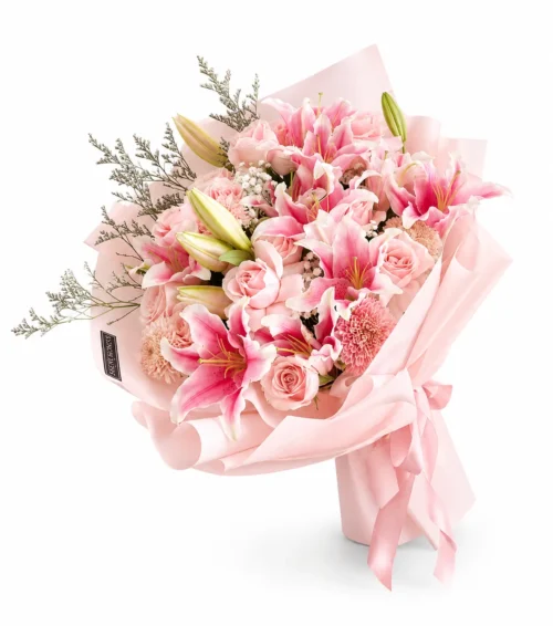 Ramo de rosas lirios y Gerberas