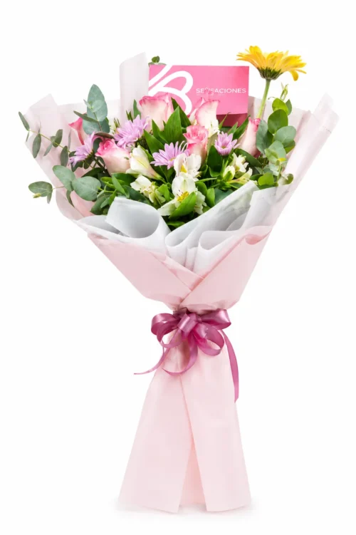 Ramo de 18 rosas con gerberas y eucalipto