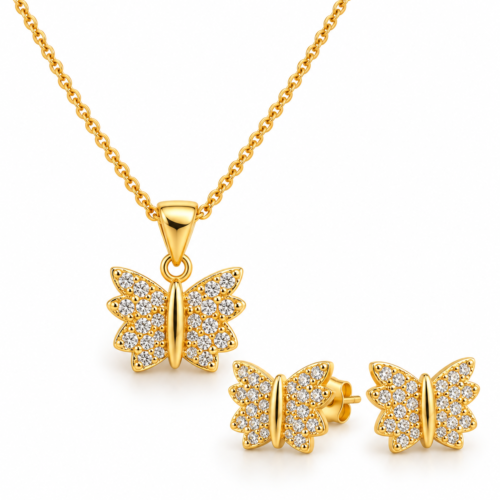 Juego de Aretes y Dije, Oro Laminado 18k